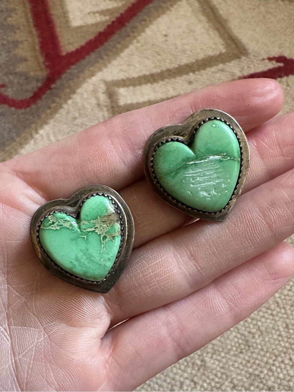 Vintage Sterling Silver Turquoise Heart Signed Clip On Earrings